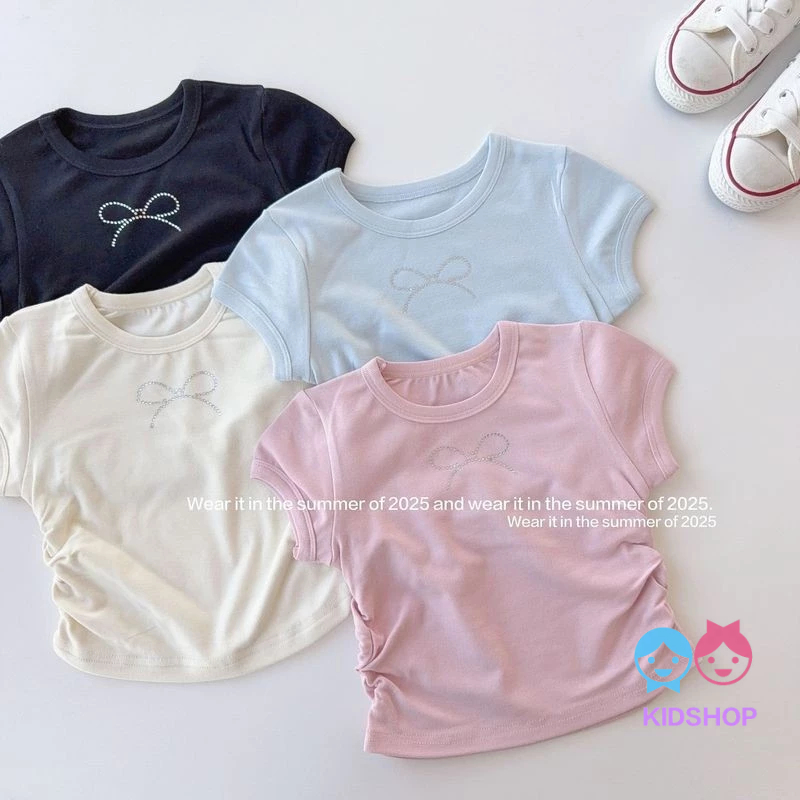 เสื้อยืดแขนสั้นสำหรับเด็กผู้หญิง ทำจากผ้าฝ้ายแท้ สไตล์ slim.fit อเมริกัน เหมาะสำหรับฤดูร้อน