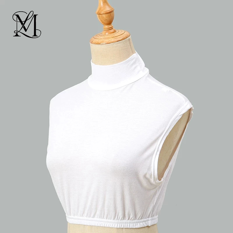 Lovosme สีทึบเจอร์ซีย์คอตตอนคอปกปลอมคอผ้าพันคอยืดหยุ่นถอดเสื้อเชิ้ตเสื้อคอเสื้อด้านบนอุปกรณ์เสริมเสื้อผ้า