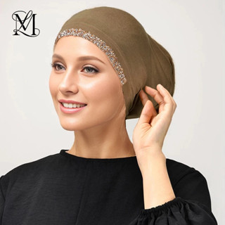 Lovosme หมวกหลอดเพชรด้านในฮิญาบสีทึบยืดหยุ่นเจอร์ซีย์ผ้าฝ้าย…