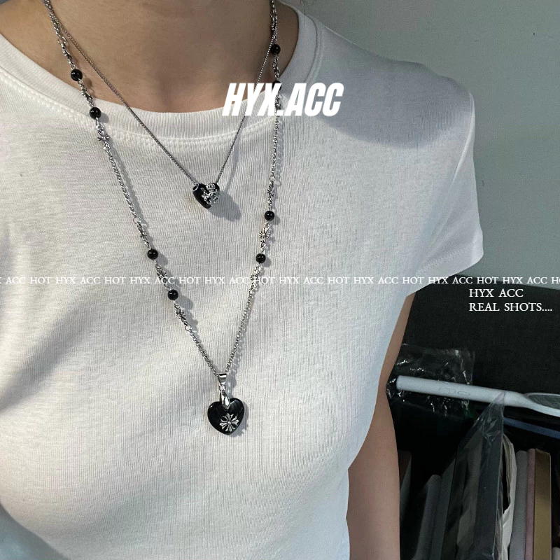 สร้อยคอลายคริสตัลหัวใจสำหรับผู้หญิง สไตล์หวานเย็น พร้อมลูกปัดยกระดับความสวยงาม
