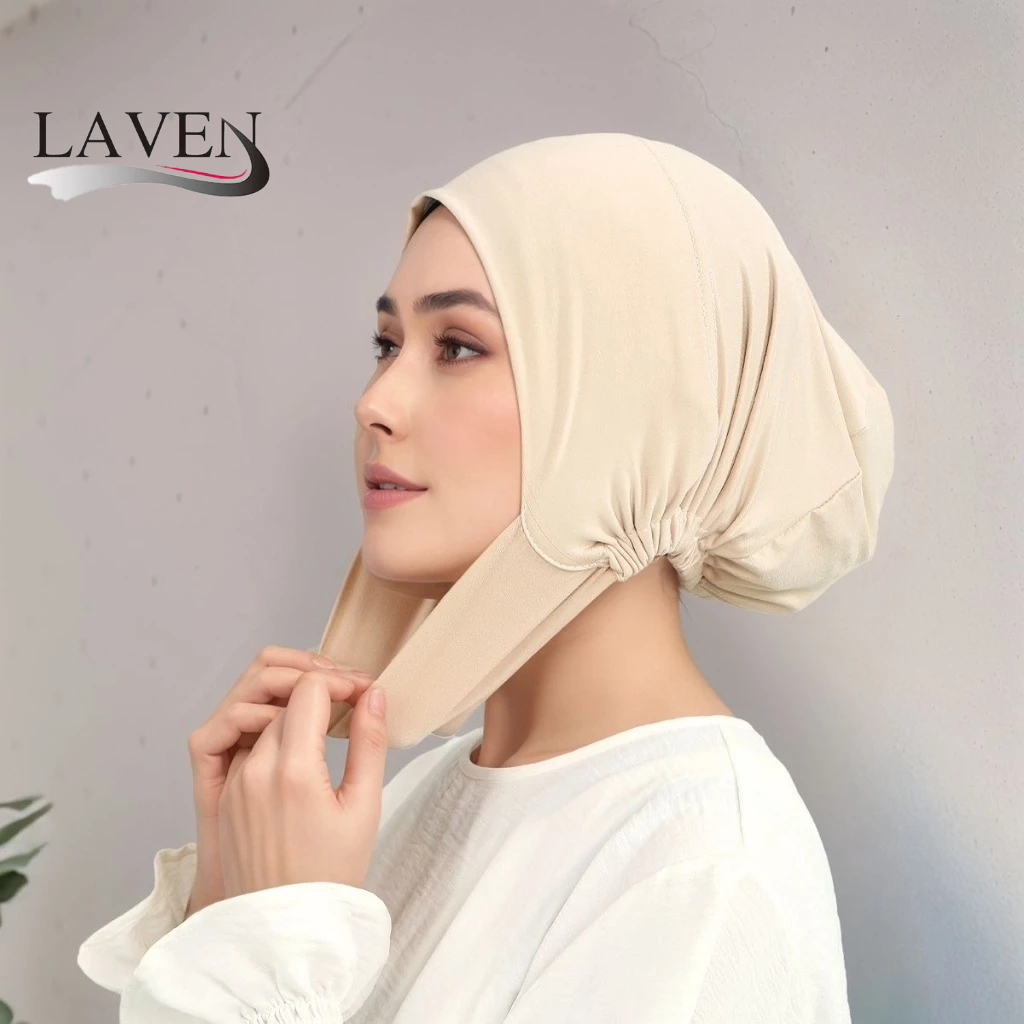 LAVEN พรีเมี่ยมยืดหยุ่นด้านในหมวกทันทีผ้าไหมนมฮิญาบ Undercap ผู้หญิงผ้าฝ้ายมุสลิม Headscarf