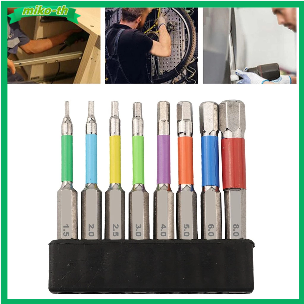 8PCS 65 มม.สีแม่เหล็กสําหรับหกเหลี่ยม Hex ไขควง Bits เจาะเครื่องมือ H1.5-H8