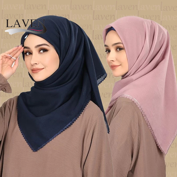 LAVEN ผีเสื้อขอบลูกไม้ Voile Bawal ผ้าคลุมไหล่สี่เหลี่ยมมุสลิม Headscarf Tudung 