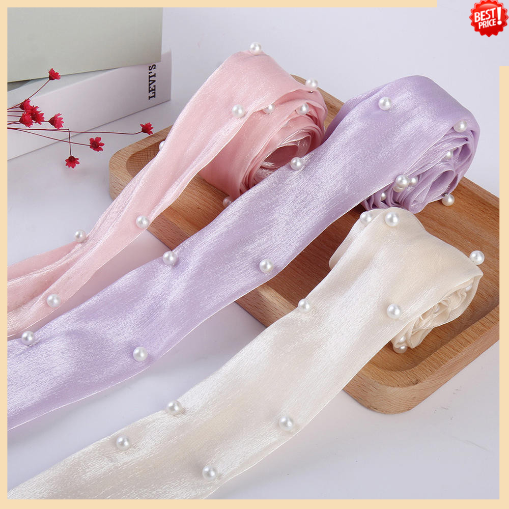 5 หลา/ม้วน Fishtail เส้นด้ายริบบิ้น 4 ซม.กว้าง Fishtail เส้นด้ายเล็บริบบิ้นมุกผ้าโปร่งบาง Pearl Embellished ตาข่ายบาง Webbing สําหรับเค้กของขวัญบรรจุภัณฑ์ของขวัญวันเกิดห่อเสื้อผ้า