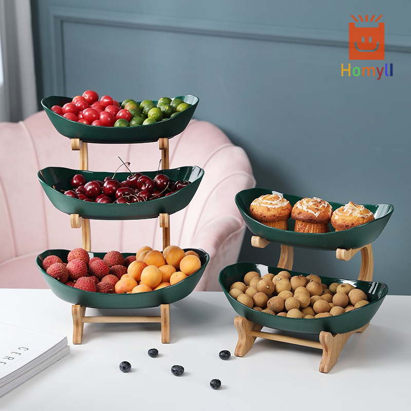 [Homyl1] Wood ไม้ชั้นวางผลไม้สามชั้น ถาดบิสกิต ถาดผลไม้ / 1 ชั้น 2 ชั้น 3 สีขาวและสีเขียว เคาน์เตอร์ถาดเสิร์ฟ