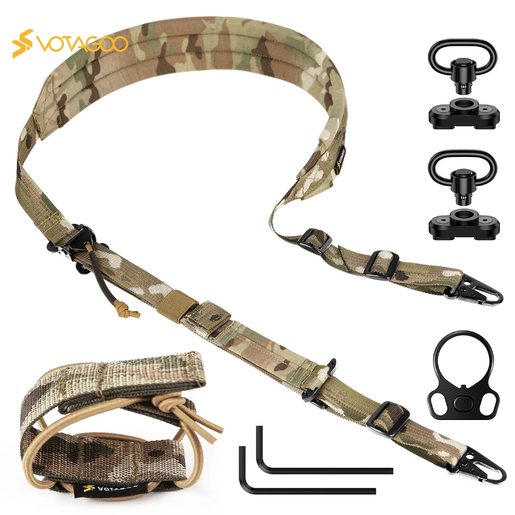 VOTAGOO โวตากู คิวดีสลิง2จุดสลิงปรับอย่างรวดเร็วปืนสลิงกับ ฮ่องกง ตะขอนุ่มไหล่ เบาะ สลิงปืนไรเฟิลสําหรับล่าสัตว์ยุทธวิธีสาย