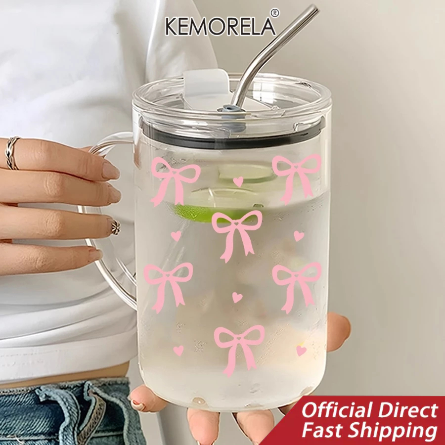 KEMORELA  แก้วดีไซน์สร้างสรรค์ขนาด 1000 มล. พร้อมฝาปิดและหลอดนํากลับมาใช้ใหม่และเหมาะสําหรับกาแฟเย็นชาน้ําผลไม้-สําหรับบ้านร้านอาหารครัวและเสิร์ฟเครื่องดื่มแก้วน้ําความจุขนา