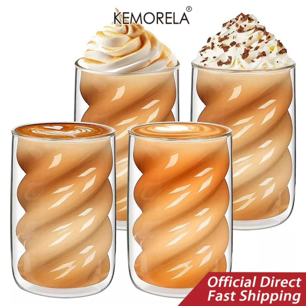 2/4 ชิ้น, แก้วกาแฟติดผนังสองชั้น 350 มล., เหมาะสําหรับคาปูชิโน่, ลาเต้, ชาเย็น, นม, และกาแฟ, ของขวัญที่ยอดเยี่ยมสําหรับลูกรัก, สุกดีไซน์ปลอดด้าม