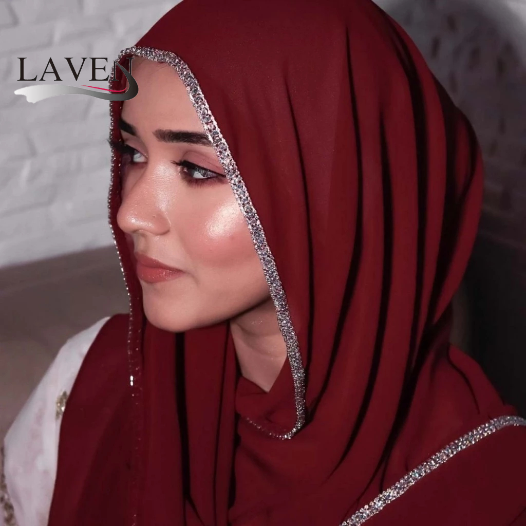 LAVEN Sparkling Diamond Chiffon Shawl Premium Bubble Chiffon Headscarf มุสลิม Hijab Pashmina Shawl