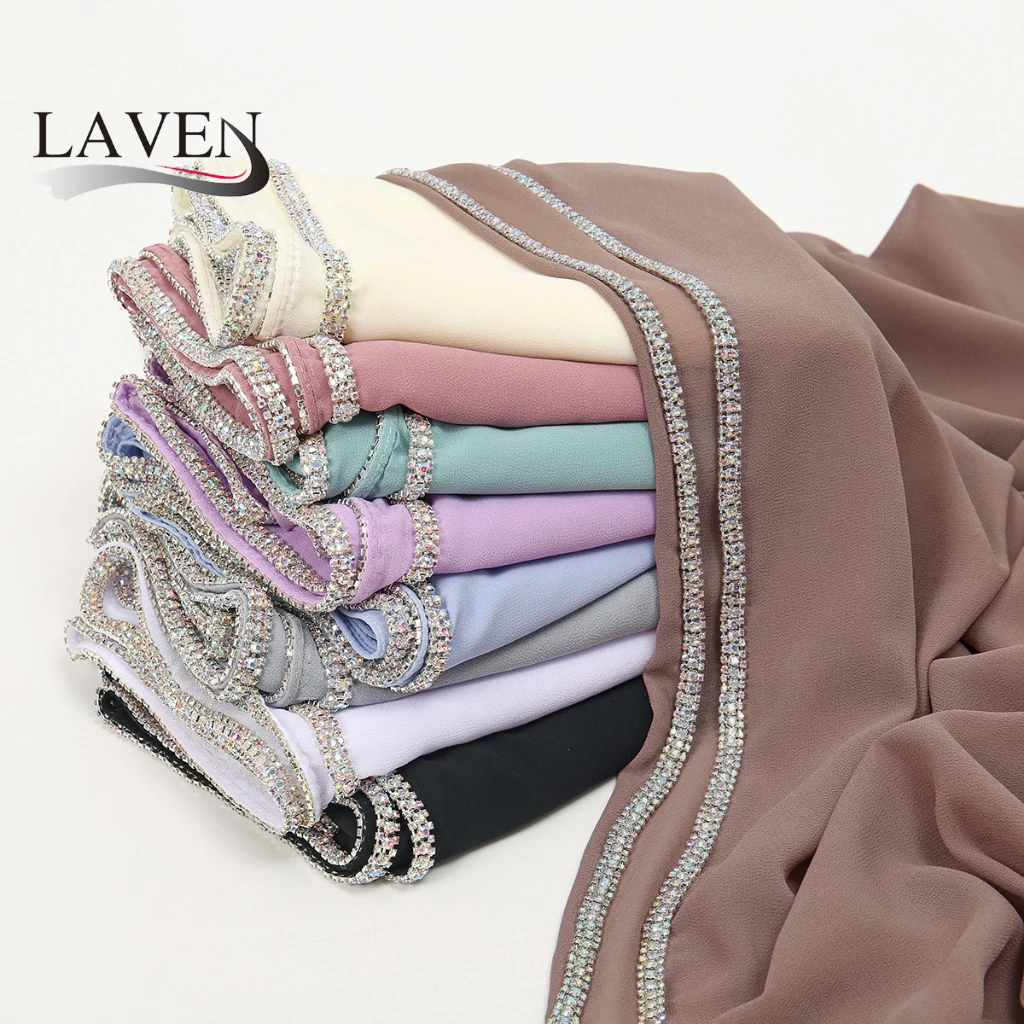 LAVEN Sparkling Diamond Chiffon Shawl Premium Bubble Chiffon Headscarf มุสลิม Hijab Pashmina Shawl