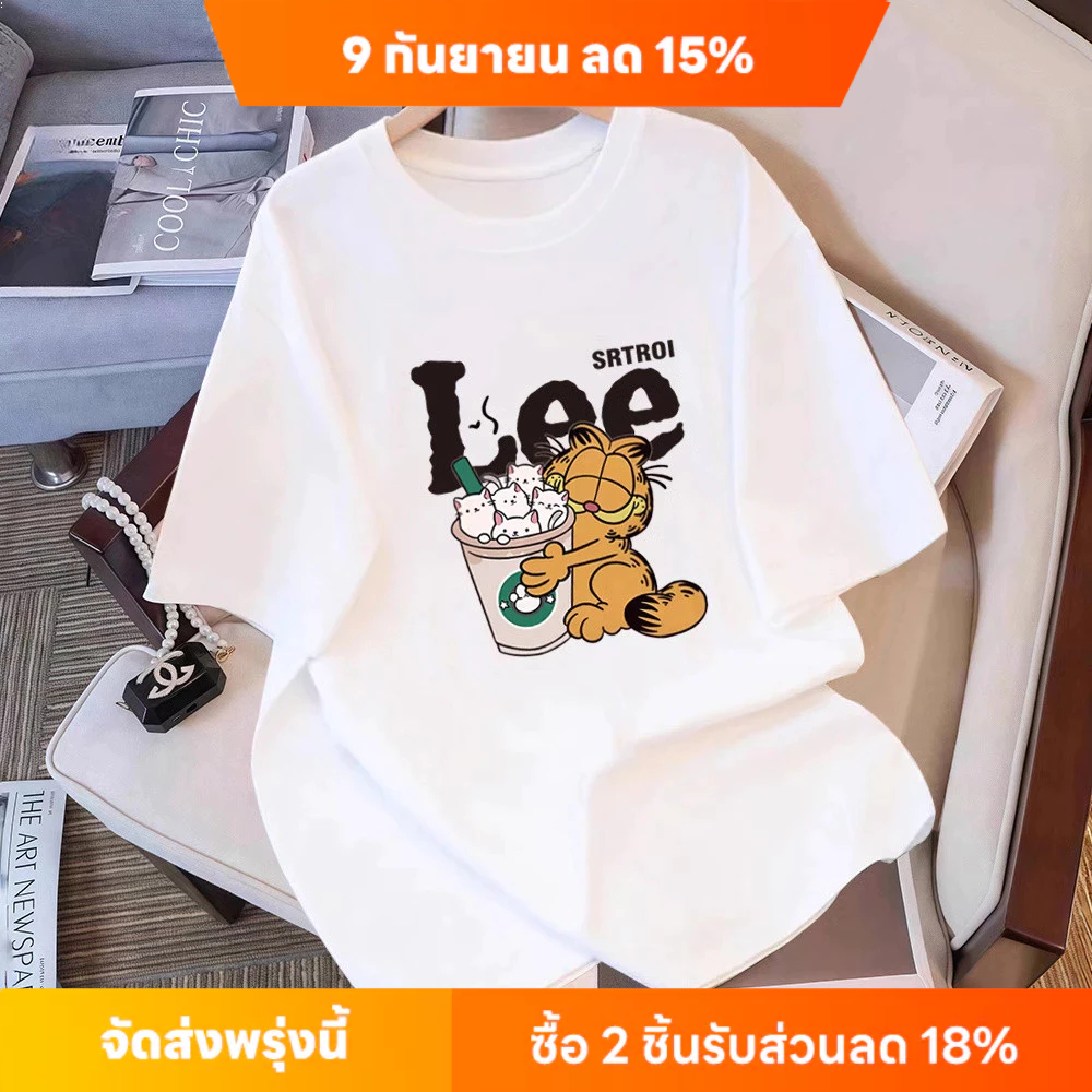 เสื้อยืดอเมริกันฤดูร้อนสำหรับสาว .material: ผ้าฝ้ายแท้ แขนสั้น พิมพ์การ์ตูนแบบหลวมๆ