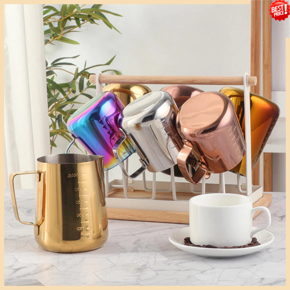 1 ชิ้นสแตนเลส Frothing Pitcher การวัดขนาดพราวถ้วยกาแฟสําหรับ Latte Art ทําความสะอาดง่ายความจุสําหรับใช้ในบ้าน
