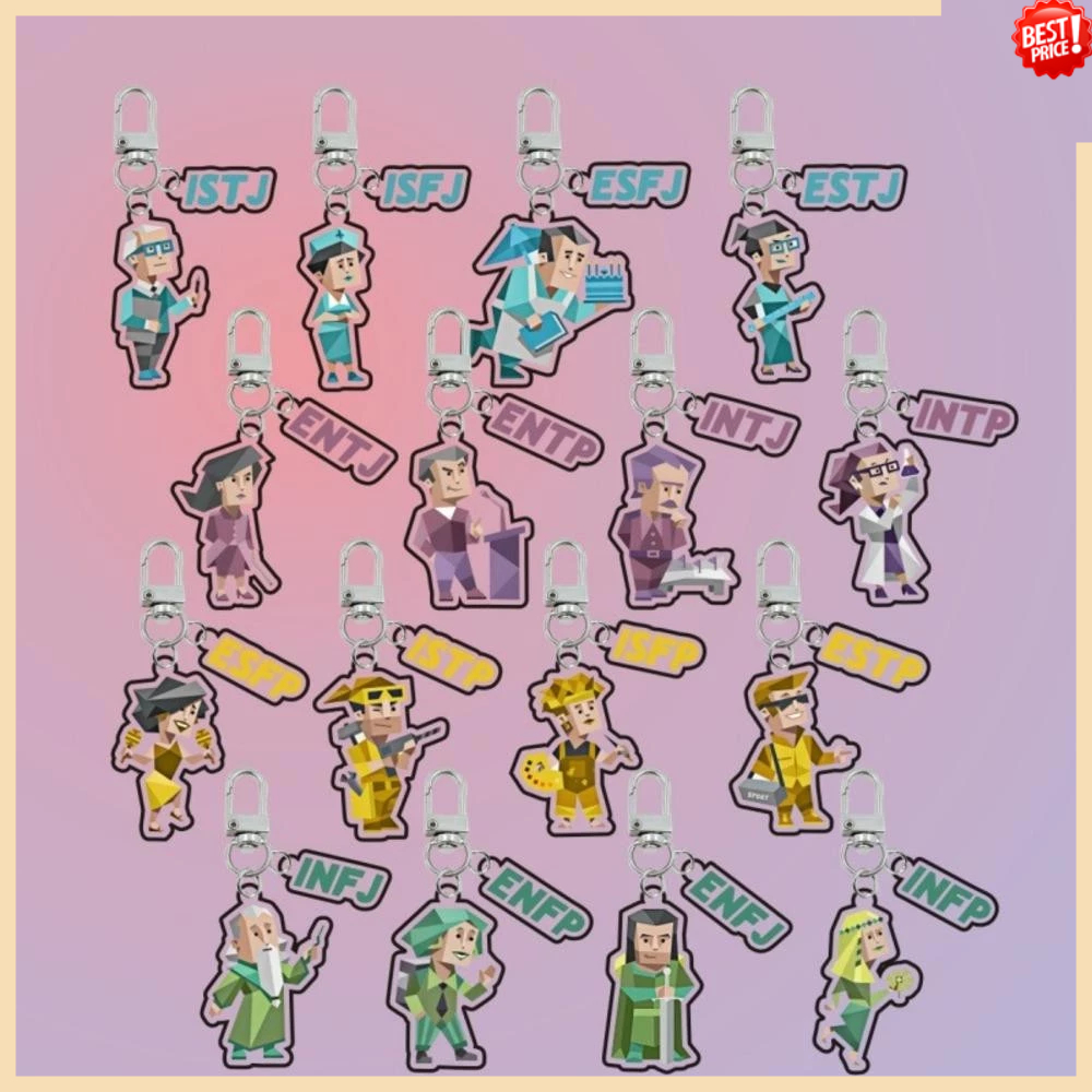 MBTI ประเภท 16 บุคลิกภาพประเภทพวงกุญแจตกแต่งบุคลิกภาพพวงกุญแจอะคริลิค Mbti พวงกุญแจที่มีสีสัน Vibran