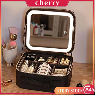 MakeUp Bag With Detachable Mirror LED Light Large Capacity Portable makeup Organizer