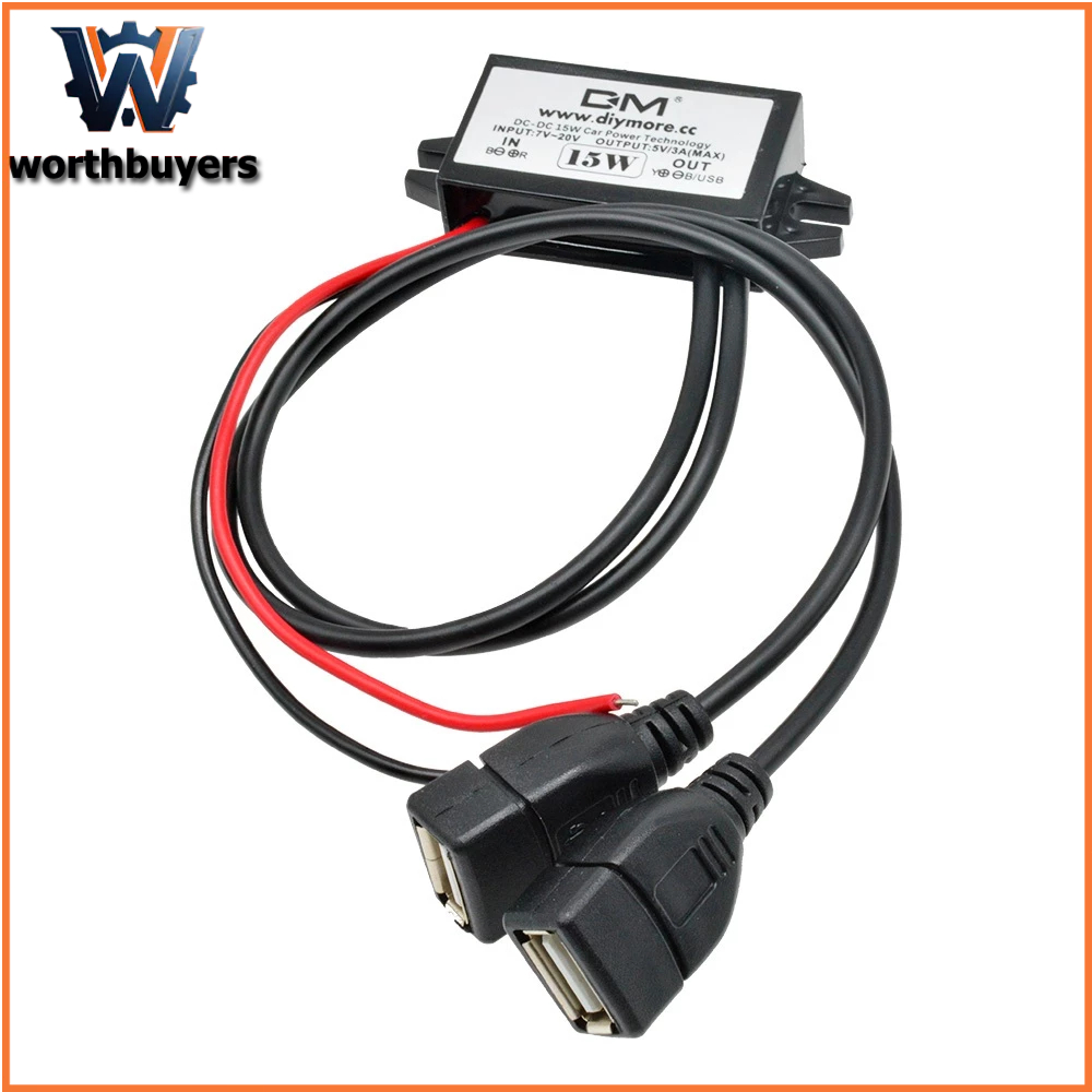 15W DC-DC รถ Potting แหล่งจ่ายไฟกันน้ํา 5V/3A โมดูลแปลงสเต็ปดาวน์ทั้งสองด้าน USB Full Inclusive