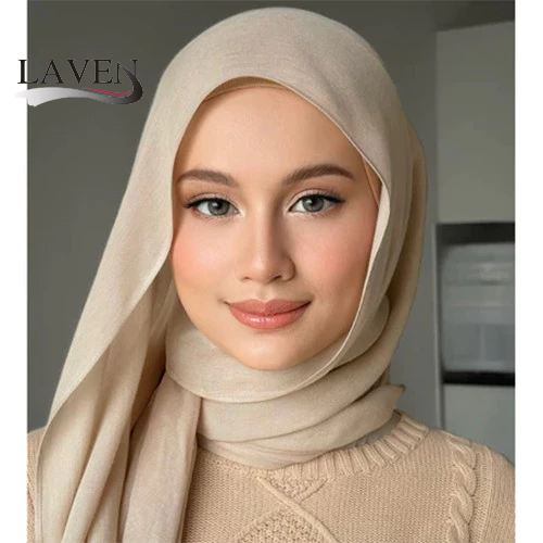 Laven ผ้าพันคอผ้าฝ้ายธรรมดาผ้าคลุมไหล่ยาวนุ่มสบายผ้าพันคอฮิญาบทุกการแข่งขันผ้าคลุมไหล่ผ้าฝ้ายมุสลิมตุง