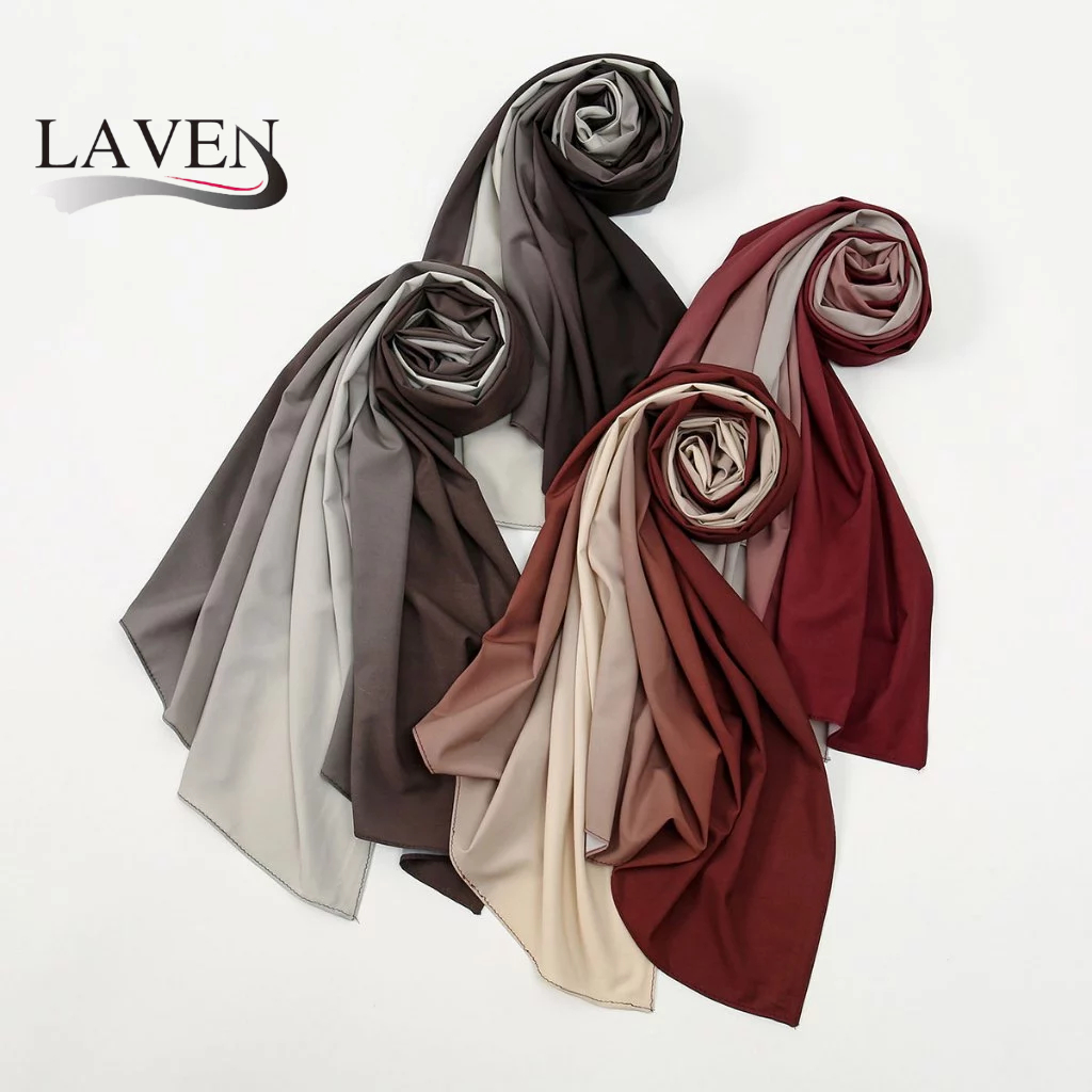 LAVEN Gradient สี Hijab Tudung นุ่มผ้าฝ้ายผ้าคลุมไหล่ Scaves มุสลิม Headscarf Tudung Pashmina ผ้าคลุมไหล่