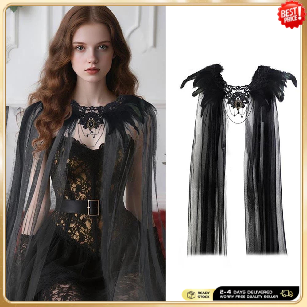 โพลีเอสเตอร์สีดําTulleเสื้อคลุมGothic Gothic Veil Cape Tulle Charmฮาโลวีนคอสเพลย์เครื่องแต่งกายสําหรับทุกวันสวมใส่ฮาโลวีนงานปาร์ตี้เครื่องแต่งกาย