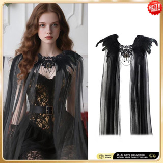 โพลีเอสเตอร์สีดําTulleเสื้อคลุมGothic Gothic Veil Cape Tulle…