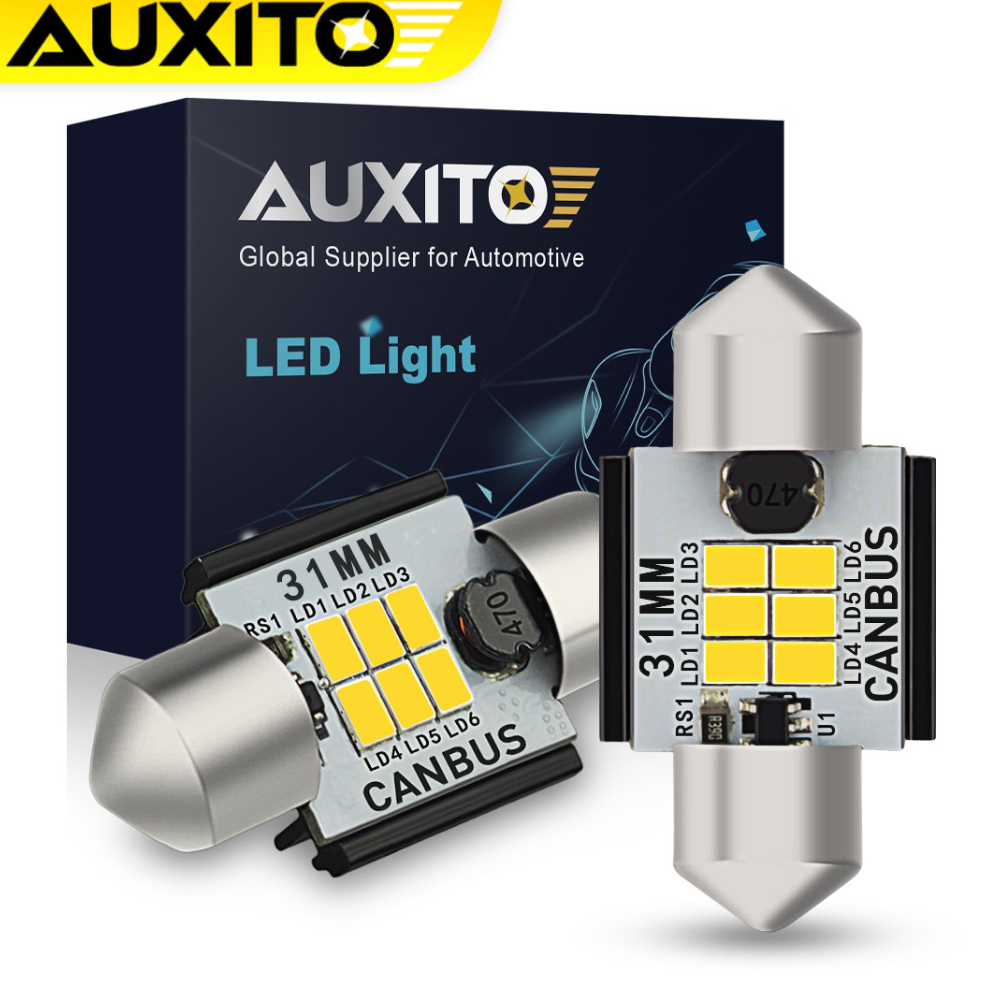 AUXITO 2PC หลอดไฟ C5W LED Festoon Bulbs 31MM 36MM 41MM  ชิ้นสําหรับหลอดไฟป้ายทะเบียนรถยนต์