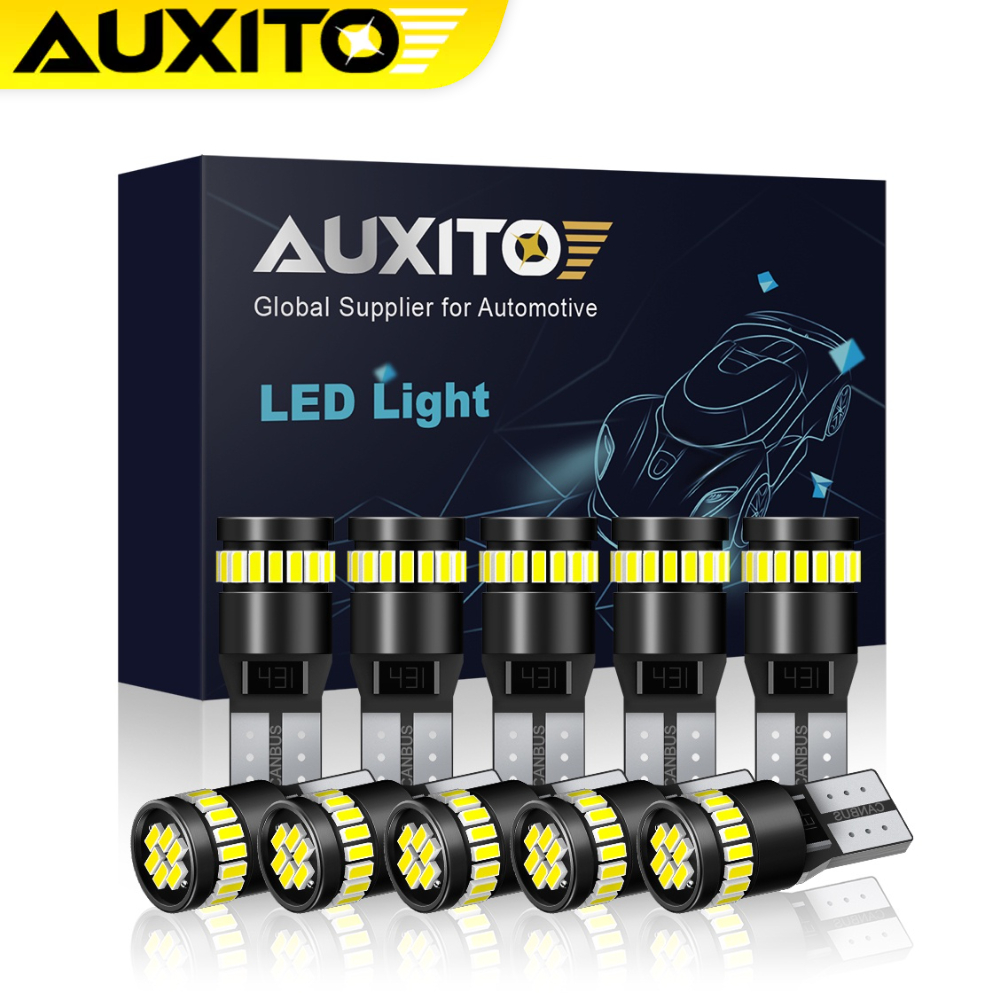 AUXITO หลอดไฟ LED T10 W5W 194 168 ดวง  ชิป 3014 สําหรับติดตกแต่งภายในรถยนต์ ที่จอดรถ 10 ชิ้น