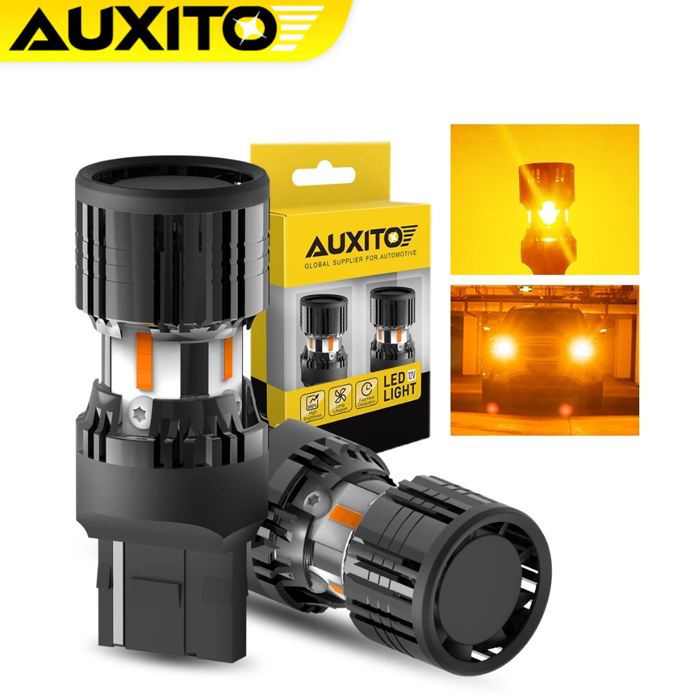 AUXITO หลอดไฟเลี้ยว LED 7440 7444 7441 W21W WY21W สีเหลืองอําพัน 2 ชิ้น