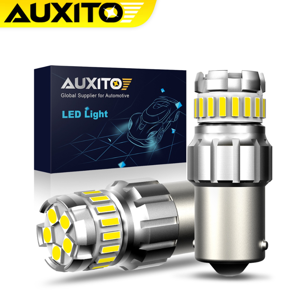 AUXITO 2PC หลอดไฟท้ายรถยนต์ LED 1156 P21W BA15S 1200LM 4014SMD ขาว 6500k กันน้ำ IP65 CANBUS ERROR
