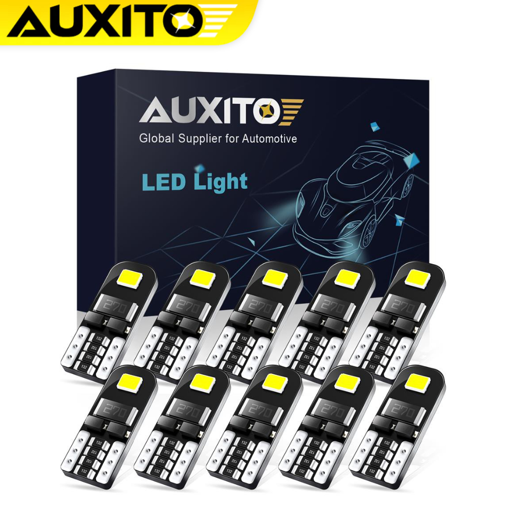 AUXITO 10PC แคนบัส LED T10 W5W สีขาว สําหรับไฟอ่านหนังสือภายในรถยนต์ 2835 SMD 6000K Canbus Error