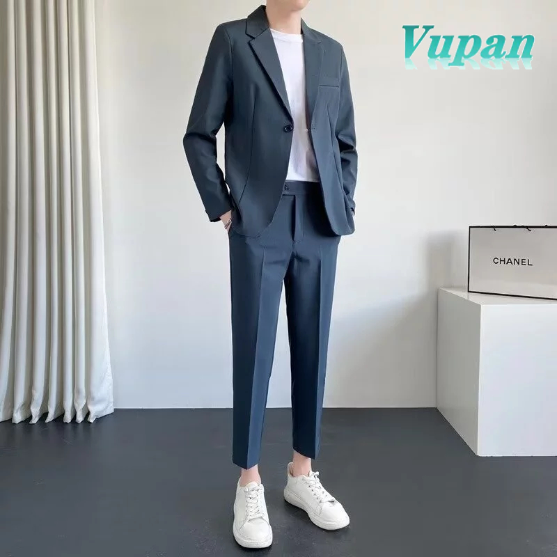 VUPAN เกาหลี สูทชุดสูทผู้ชาย 4 สี ผ้าไม่ยับ ชุดสูทลำลองสำหรับธุรกิจ S-5XL[A38]