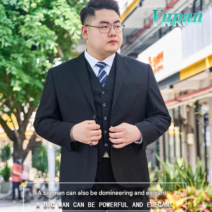 VUPAN ชุดสูทผู้ชายไซส์ใหญ่ พร้อมแผ่นรองไหล่ ผ้ากันรอยยับ สีดำ M-8XL ธุรกิจ blazer  [A75]