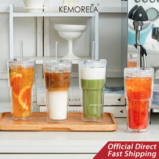 KEMORELA 2 ชิ้น 20 ออนซ์แก้วติดผนังคู่พร้อมฝาปิดและหลอด, ฉนว…