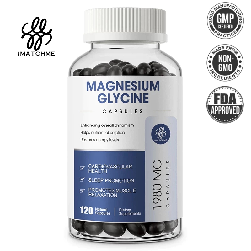 Imatchme Magnesium Glycinate แคลเซียมวิตามินบี สูตรดูดซึมสูง ผสมแมกนีเซียมบิสกลีซิเนต คีเลต สําหรับเส้นประสาท กล้ามเนื้อ และกระดูก การสนับสนุนสุขภาพ มังสวิรัติ ปราศจากกลูเตน สําหรับผู้ชายและผู้หญิง