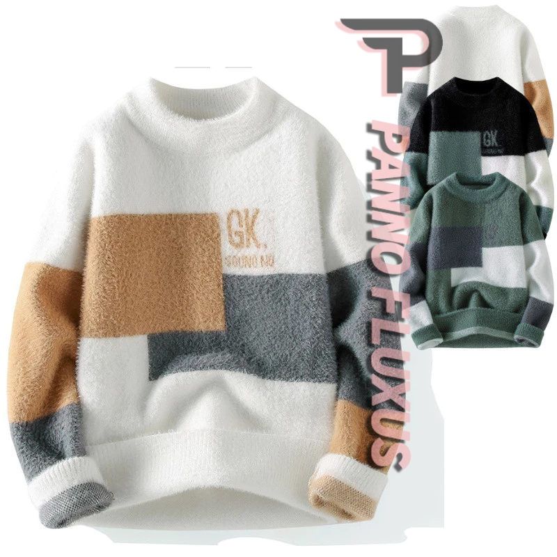 PannoFluxus เสื้อสเวตเตอร์ผู้ชายแบบถัก ลาย Jacquard สไตล์ญี่ปุ่นที่ให้ความอบอุ่นในสไตล์คลาสสิกแต่น่ารัก