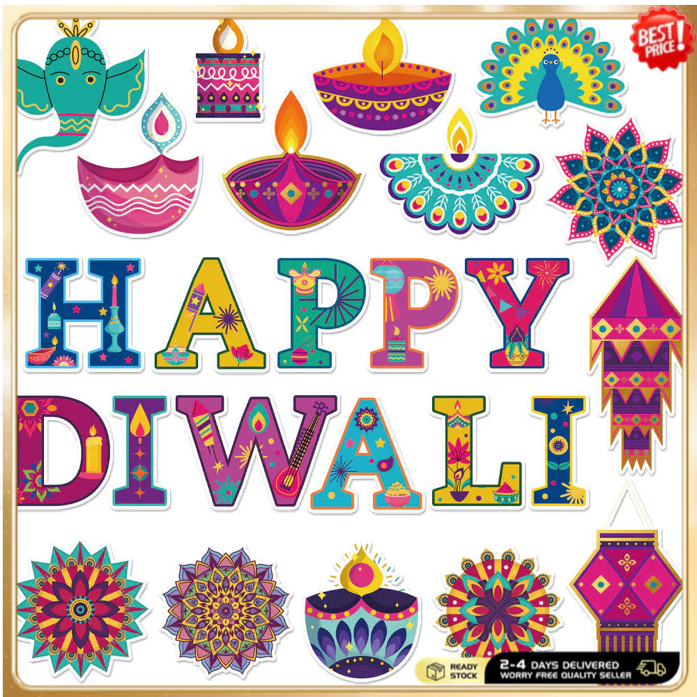 Indian-Themed กระดาษกระดานดําสติกเกอร์กระดาษ Diwali สติกเกอร์ตกแต่งแบบดั้งเดิมสีสัน Diwali Party Dec