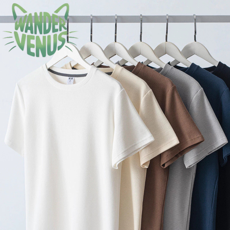 เสื้อยืดผู้ชาย WanderVenus คอต้นไม้ แขนสั้น ผ้าไหมน้ำแข็งบางเบา สไตล์สบายๆ