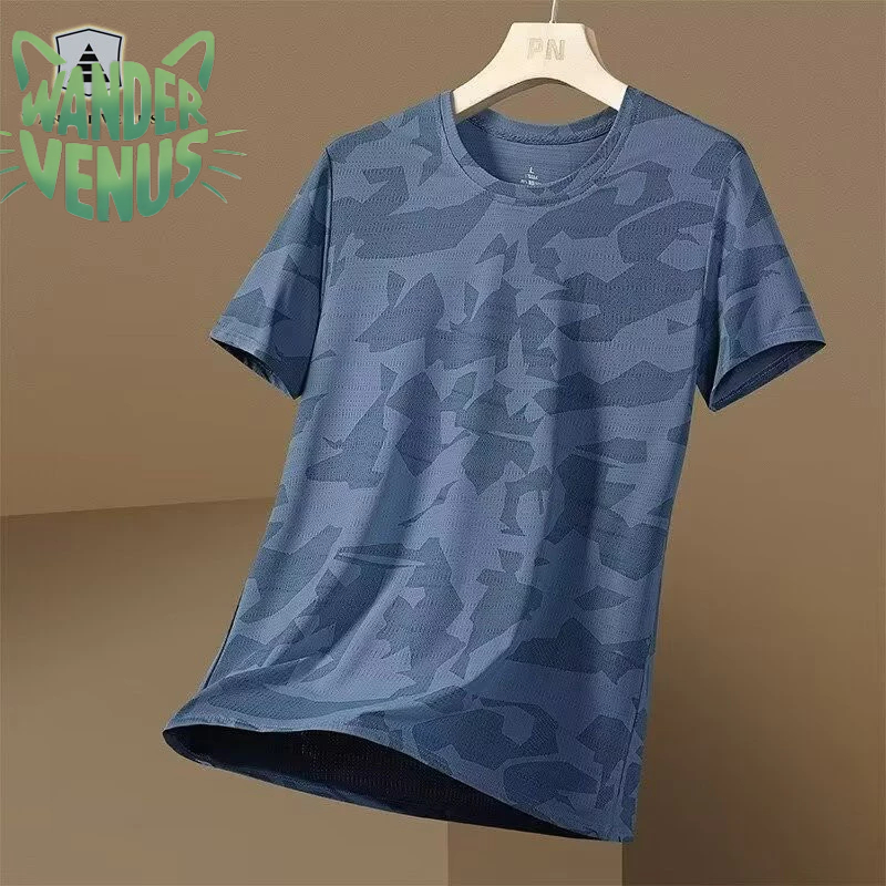 WanderVenus แฟชั่นผู้ชายแขนสั้นเสื้อยืดบางระบายอากาศกีฬาแห้งเร็วครึ่งแขนผู้ชาย