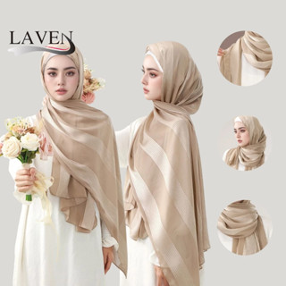 LAVEN ลายทางสีสดใสผ้าคลุมไหล่ธรรมดา Chiffion ยาว Headscarf แ…