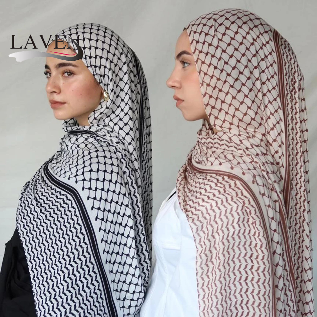 Laven Printd Hijab Tudung Keffiyeh ผ้าพันคอฟองชีฟอง Palestine Keffieh ผ้าคลุมไหล