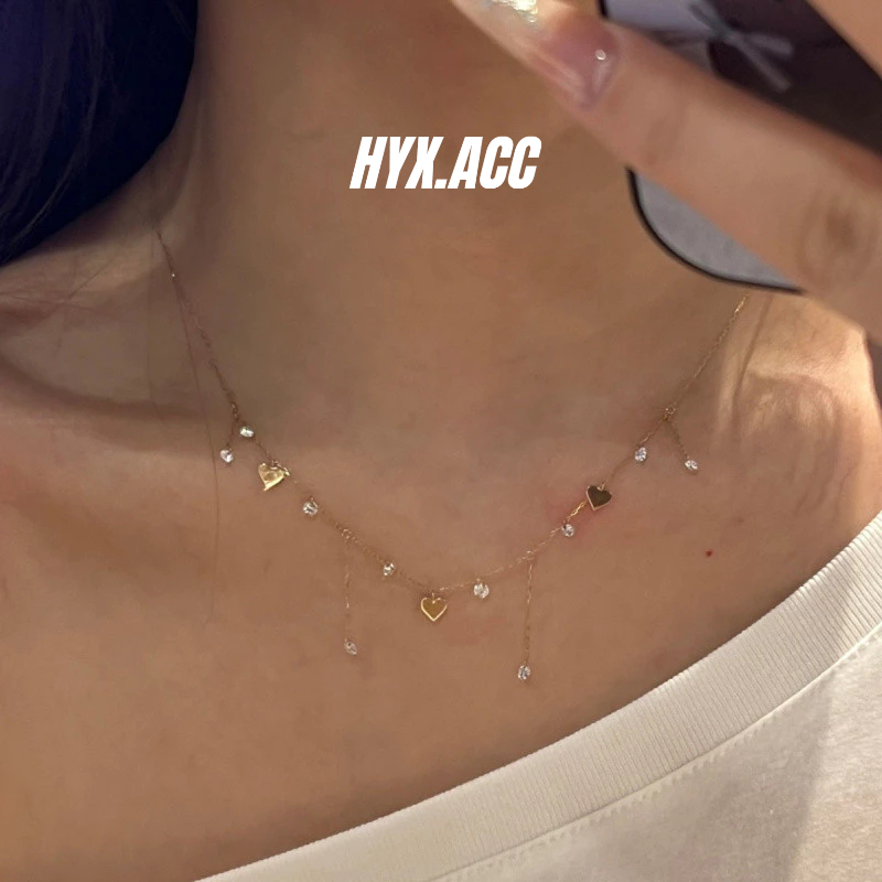 สร้อยคอบางสำหรับผู้หญิง ออกแบบด้วยตุ๊กตาหัวใจและคริสตัล เพื่อความหรูหรา