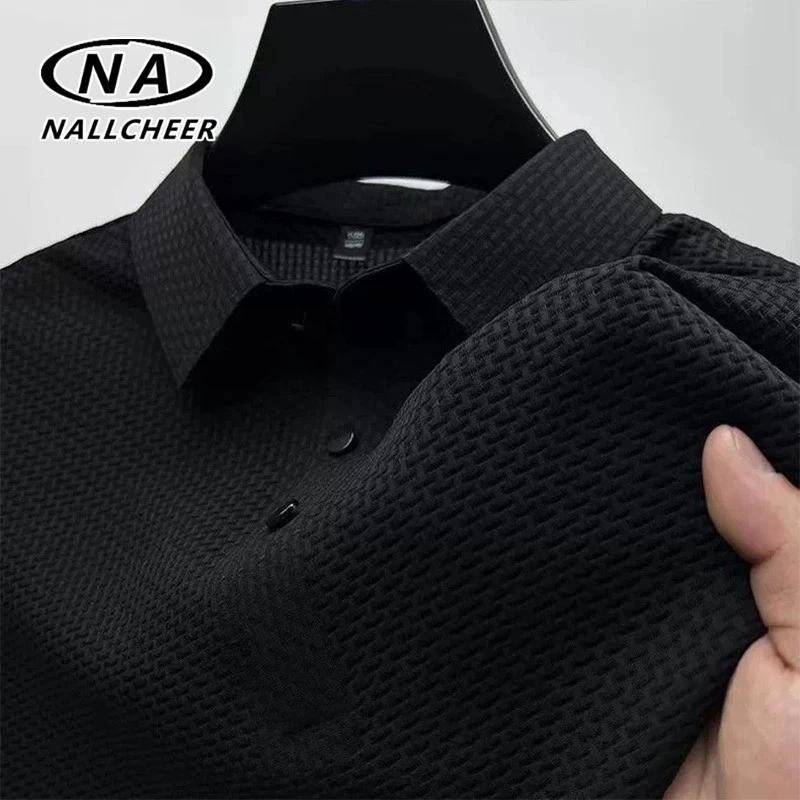 【6 สี】M-5XL ผ้าไหมน้ําแข็งแขนสั้นธุรกิจเสื้อโปโลผู้ชายสไตล์ใหม่ฤดูร้อนบางตาข่ายระบายอากาศปกด้านบนขนาดใหญ่