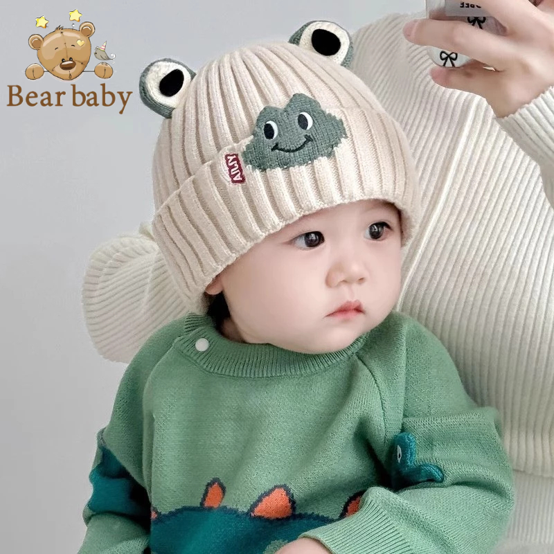หมวกไหมพรมสำหรับเด็กฤดูใบไม้ร่วงและฤดูหนาว ป้องกันหูและให้ความอบอุ่น เหมาะสำหรับเด็กอายุ 0-2 ป