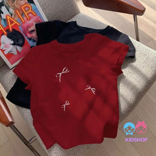 เสื้อยืดแขนสั้นผ้าฝ้ายแท้ สไตล์เกาหลี พร้อมพิมพ์ลายด้านหน้า …