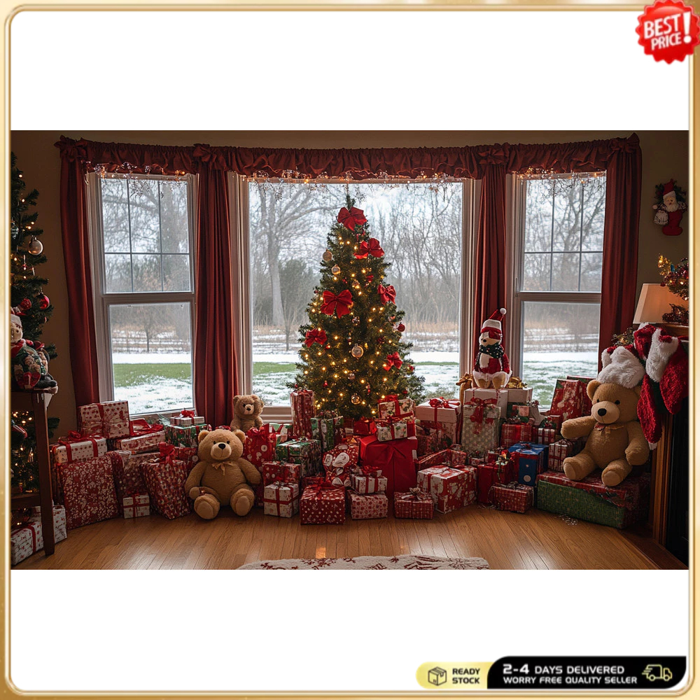 ฉากหลังคริสต์มาส Snowy หน้าต่างฉากหลัง Xmas หน้าต่างไม้ Full Moon Night พื้นหลังครอบครัวฉากหลัง Holi