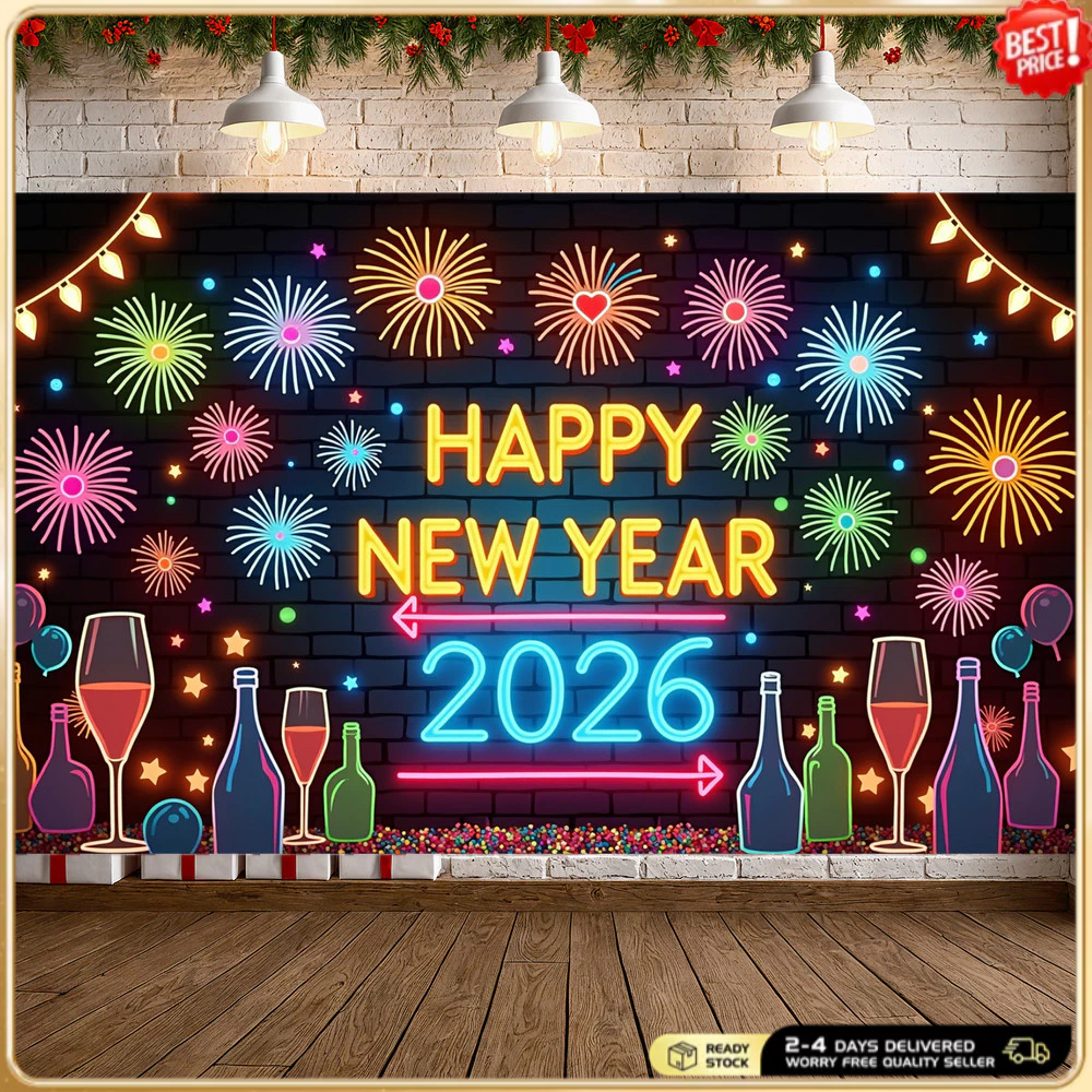 สวัสดีปีใหม่ 2026 แบนเนอร์ Muti-Color ตกแต่งปีใหม่ 2026 ปีใหม่ Eve Party Supplies แบนเนอร์การถ่ายภาพพื้นหลังแบนเนอร์ปาร์ตี้สตูดิโอถ่ายภาพ Props