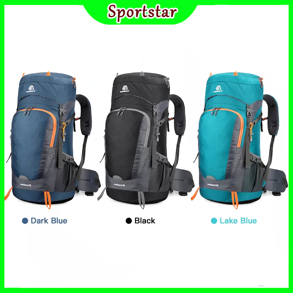เป้สะพายหลังสำหรับการเดินป่า 65L Water-resistant Hiking Backpack with Rain Cover Outdoor Sport Trave