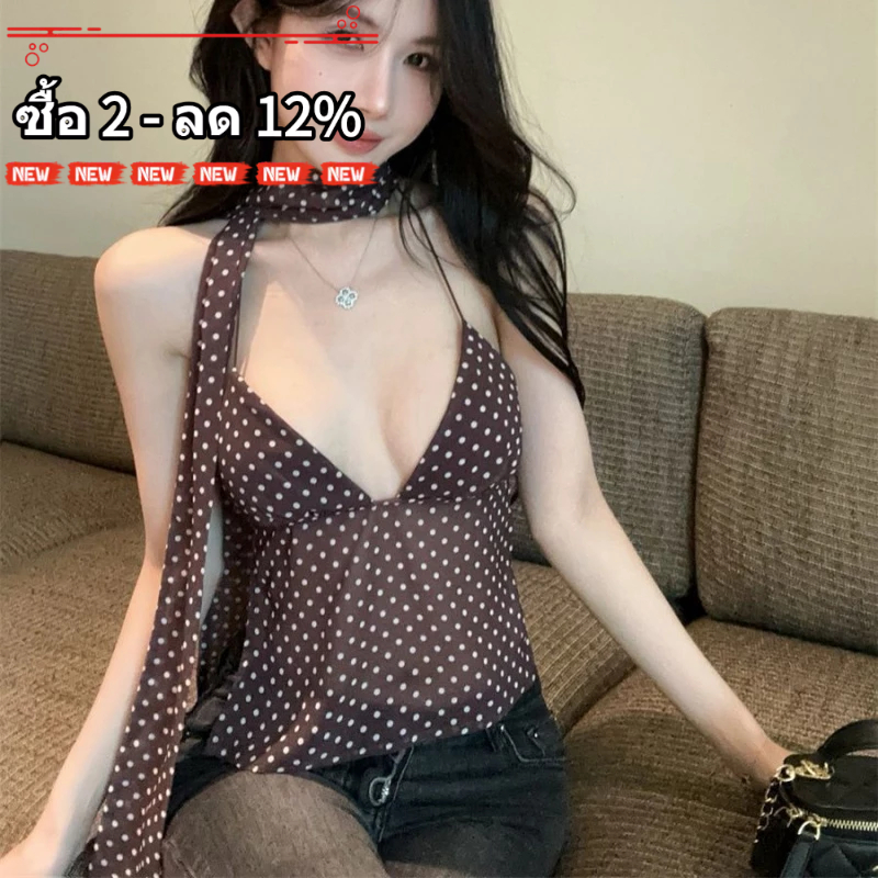 เสื้อกั๊กลายจุดลายพิมพ์แขนกุดสำหรับผู้หญิง ใหม่ในฤดูร้อน