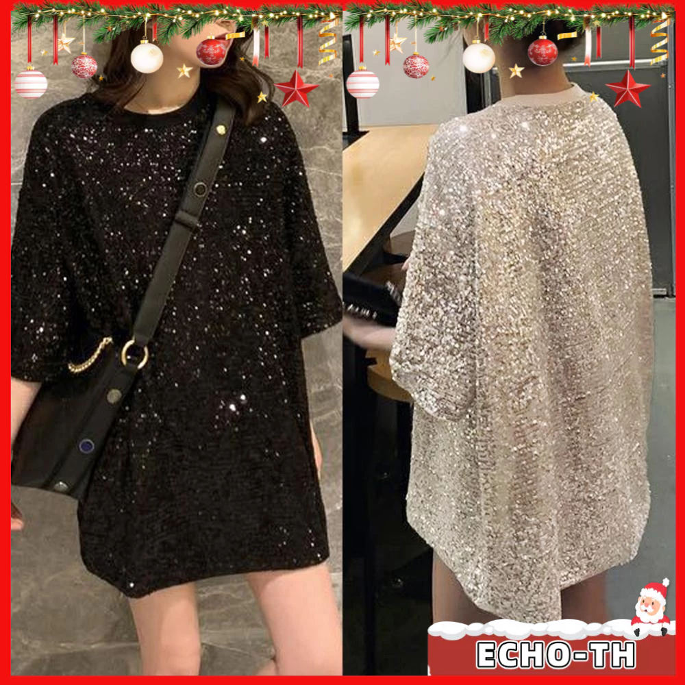 【ECHO】Fit Stretch Backpack Tops Top Loose Sequin Sleeve Women Blouses Casual【Echo-baby】
