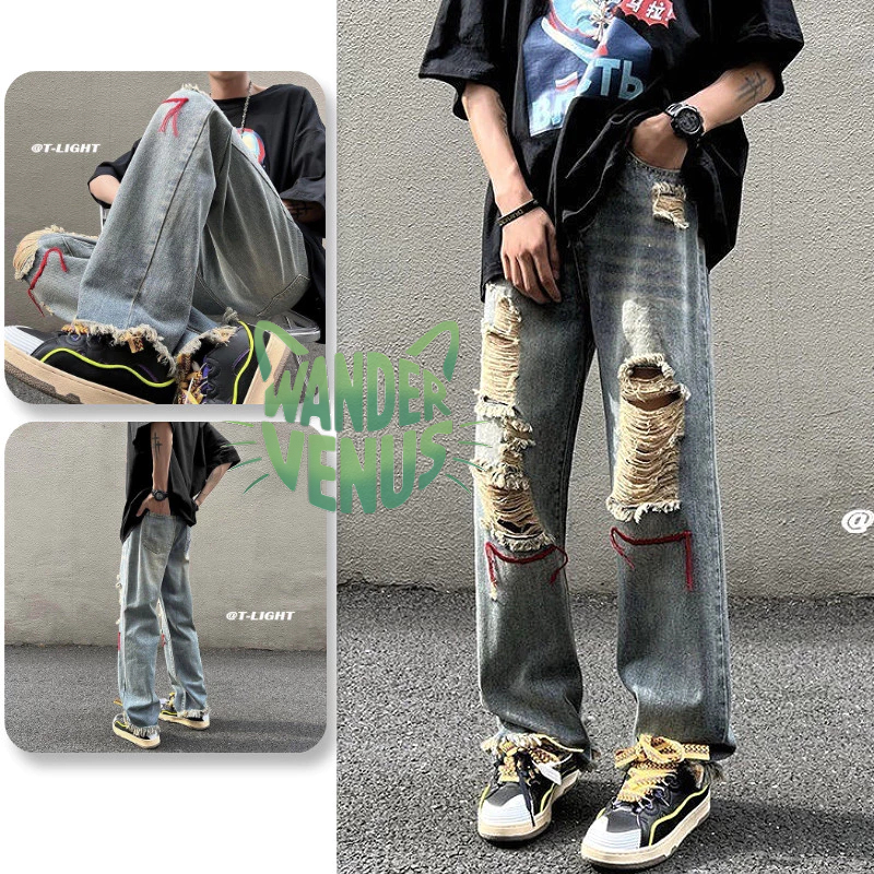 กางเกงยีนส์ผู้ชาย สไตล์ฮิปฮอป Hong Kong จาก WanderVenus