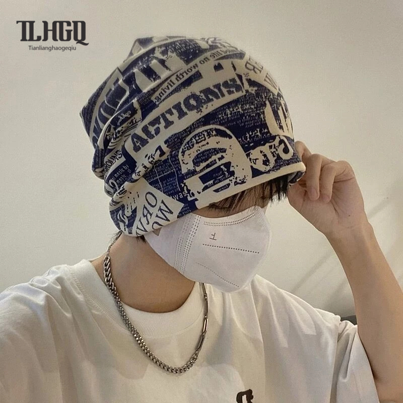 TLHGQ หมวกถักไหมพรม แบบบาง ขนาดใหญ่ สีดํา แฟชั่นฤดูใบไม้ร่วง และฤดูหนาว สไตล์ญี่ปุ่น สําหรับผู้ชาย และผู้หญิง