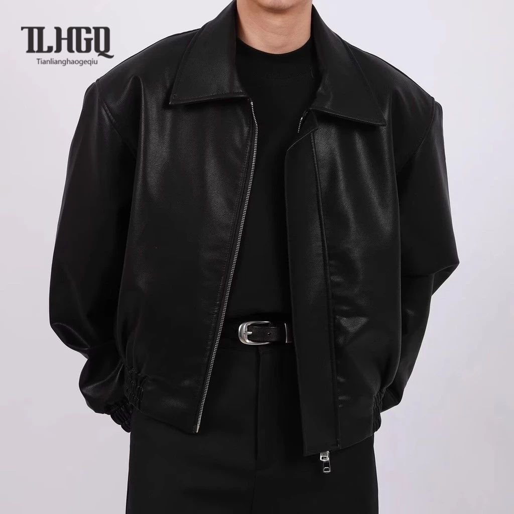 TLHGQ อเมริกันย้อนยุคหลวมไหล่แผ่นเที่ยวบินแจ็คเก็ตฤดูใบไม้ร่วงปู่หนังแจ็คเก็ตสไตล์รถจักรยานยนต์